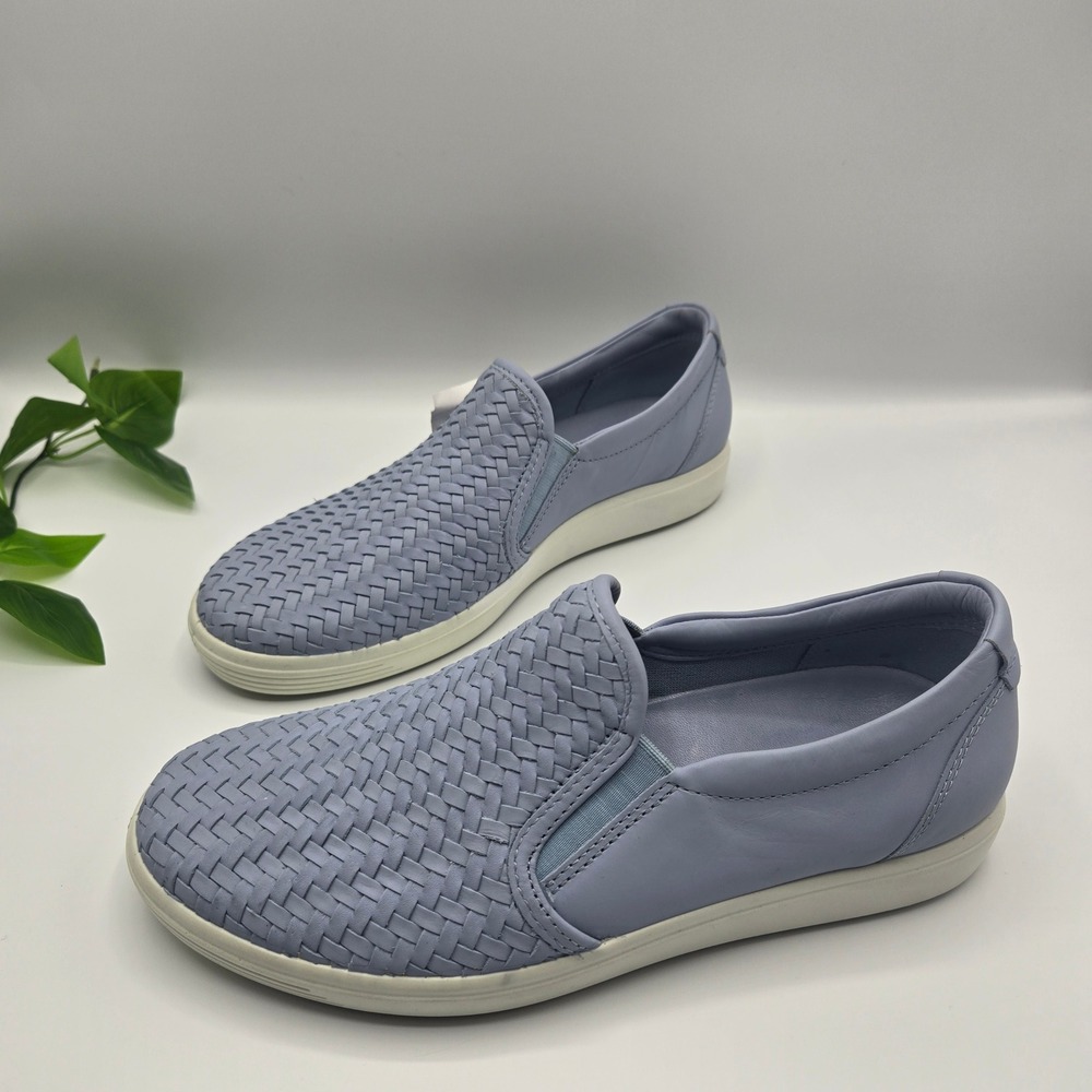 ECCO Soft Woven Slip On Shoes Blue Leather Sneakers  WMS 7